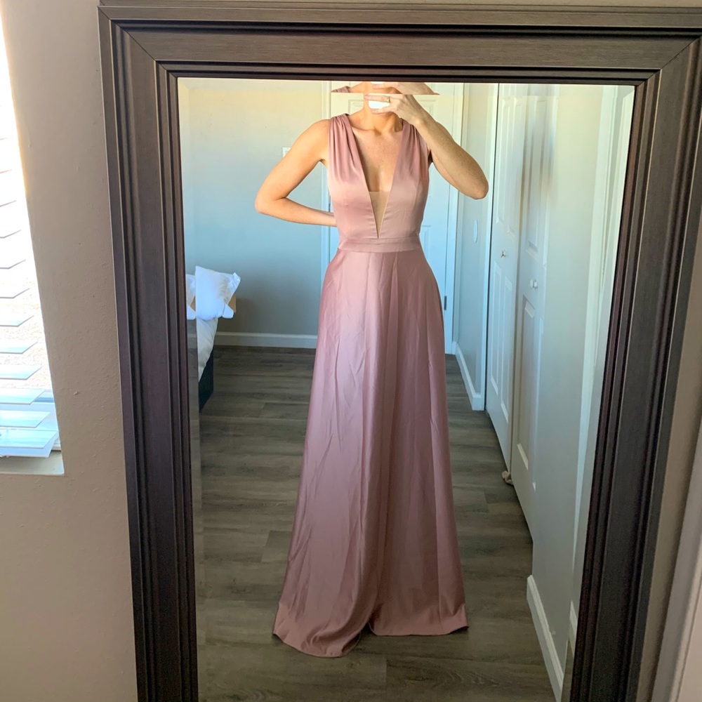 Satin mauve pink maxi dress